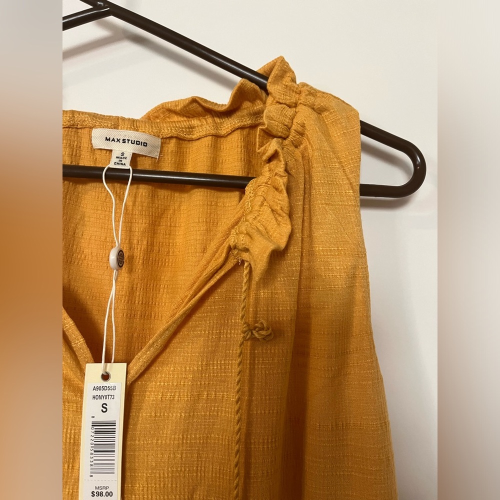 Super Beautiful Mustard Yellow Max Studio Tiered Flutter Dress - Size Small - Picture 5 of 7